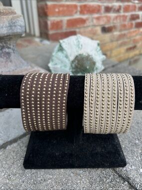Studded Wrap Bracelet - Brown and Cream Faux Suede Set of 2